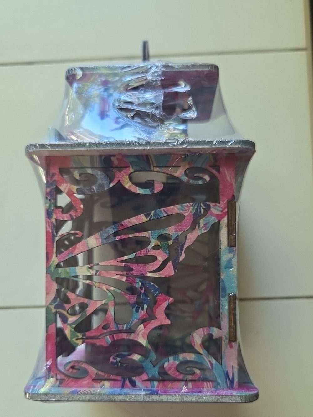 Decorative Butterfly Cutout Lantern - Pink Blue Floral